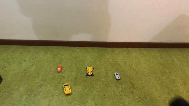 Crushing toy car with my boots