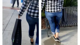 Public jeans peeing at the outlet mall