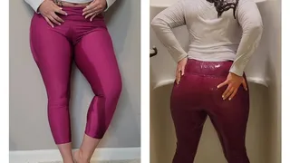 Lexi holds and wet her leggings plus Wet-look shower