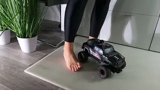 Monster truck mashed into small pieces