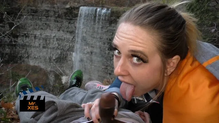 Outdoor Waterfall BlowJob Blonde Caught