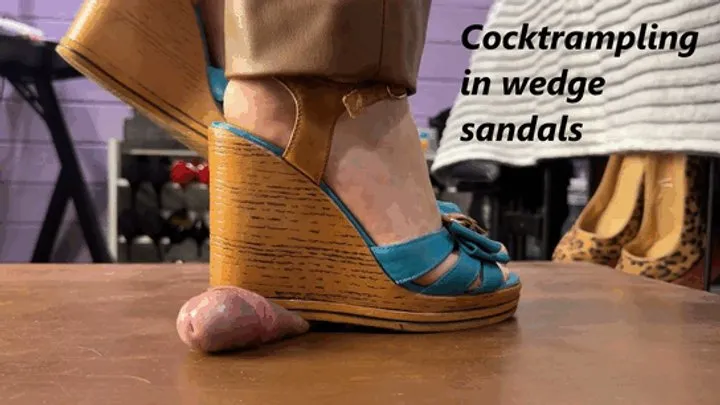 Cock trampling in wedge sandals