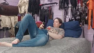 Trans slave faceslapped and compulsed to orgasm in a chastity belt