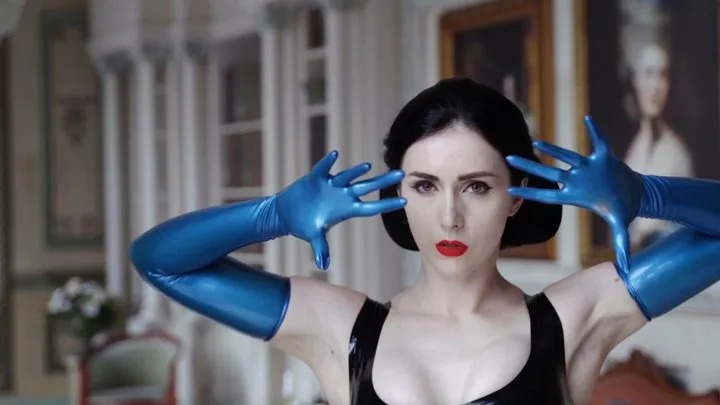 Cinematic dance in blue latex