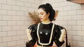 Sexy maid enjoys latex dress