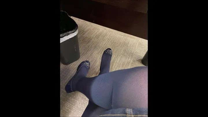 Candid Views of Deb Coming Home From Work Wearing Blue Denim Skirt, Pantyhose and Blue Anne Klein Ballet Flats