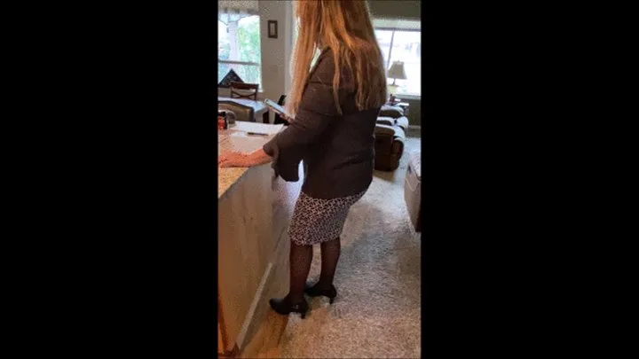 Deb Works Her eBay Business Wearing LuLaRoe Skirt, Black Stockings & Black Suede Bandolino Ankle Boots With Upskirts (9-19-2021)