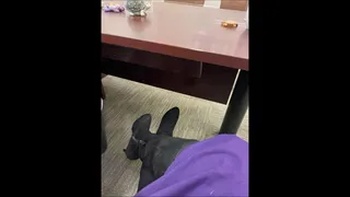 Candid Views of Deb Coming Home From Work Wearing Her Purple Dress with Black Pantyhose and Black Suede Sugar Stealth Stiletto Boots