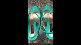 Deb Fucking Her Hubby After Civil War Dinner Wearing Lingerie and Turquoise White House Black Market Stiletto Spiked Heel Open Toe Sling Back Sandals 4