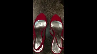 Debbie Has Multiple Intense Orgasms As She Her Hubby With Her Stiletto Red Spiked Heel Style & Co Open Toe Sling Back Pumps Wearing Blue Sailor Dress (C4S)