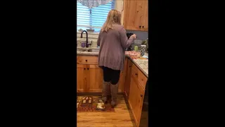 Deb Leaves For Work Wearing Taupe Journee Spritz Over the Knee Boots with Black Pants & Candid Views of Her Coming Home at the End of the Day (11-15-2021) C4S