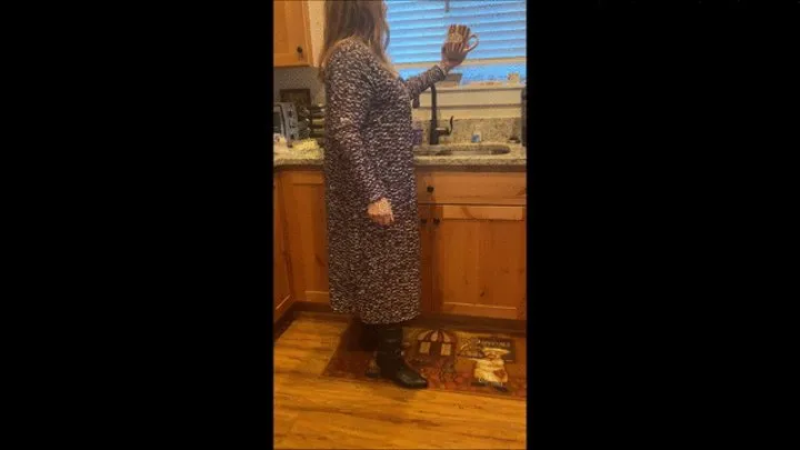 Enjoy Some Upskirt Views Before Deb Leaves For Work Wearing LuLaRoe Dress, Black Stockings & Black IMPO Spiked Kitten Heel Boots With Candid View of Her Coming Home At the End of the Day 2 (11-16-2021)