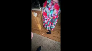 Deb Teases, Seduces & Fucks Hubby After Church Wearing Sexy Skirt, Black Stockings & Blue Fabric East 5th Pumps 3