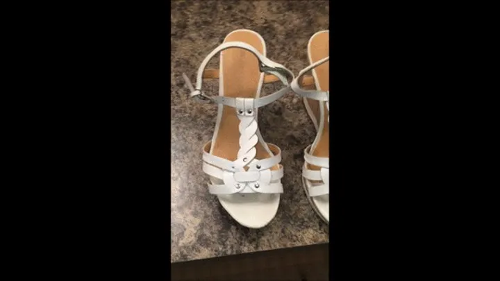 Debbie is Walking in the Grass with Her Cum Filled White Franco Sarto Platform Wedge Heel Sandals and Look at How Dirty Her Insoles Are Afterwards 2