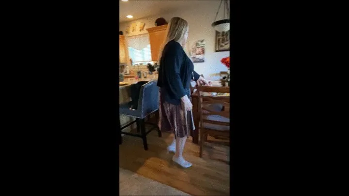 Deb Leaves & Comes Home From the Office & Fixes Dinner in Her Office Outfit Featuring Creme Colored Rockport Pumps with Upskirts (9-21-2021) C4S