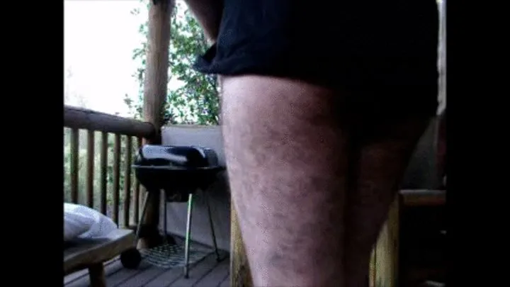 Deb Gives Hubby a BJ Before Fucking Him on the Back Porch of the Cabin in Prescott Valley Wearing Her Sexy Skirt & Beige Split Toe Spiked Heel Sandals