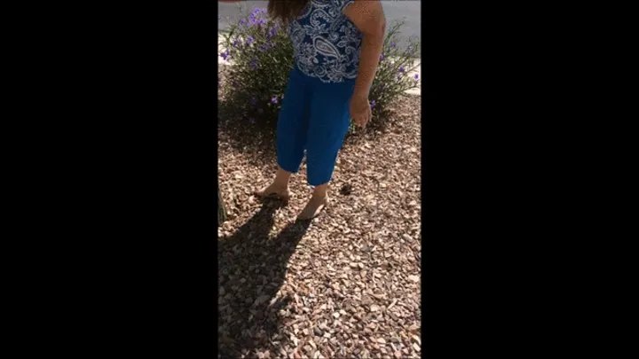 Deb Walking in the Rocks with Her Beige Montego Bay Club Wedge Heel Sandals & A Look At How Dirty They Are After She Removes Them