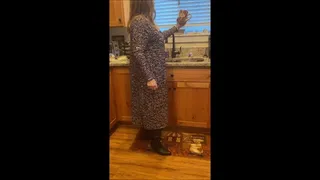 Enjoy Some Upskirt Views Before Deb Leaves For Work Wearing LuLaRoe Dress, Black Stockings & Black IMPO Spiked Kitten Heel Boots With Candid View of Her Coming Home At the End of the Day (11-16-2021)