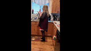 Sexy Santa's Helper Deb Working on Dinner While Seducing Hubby in Lingerie, Black Stockings & Black Suede Chinese Laundry Stiletto Ankle Boots 2