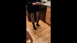 Deb's Home From the Office & Fixing Dinner With Upskirt Views Under Her Sexy LuLaRoe Skirt, Black Stockings & Brown Comfort Plus Spiked Heel Pumps (11-12-2020) C4S