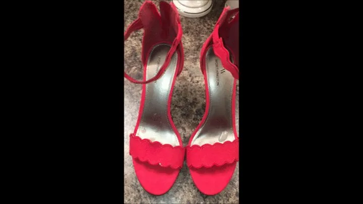 Debbie Fucks Her Hubby For the First Time Wearing Her New Worthington Red Fabric Stiletto Spiked Heel Sandals & Red Lingerie 2 C4S