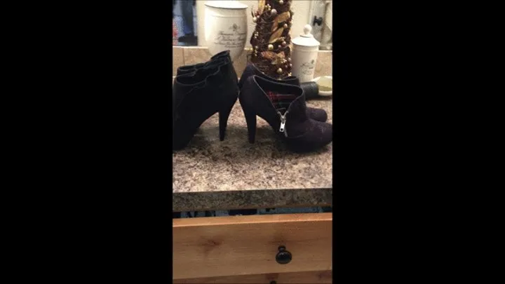 Date Night Fucking as Debbie wears New Black Skirt from LOFT with Black Pantyhose and Black Stiletto Spiked Heel IMPO Ankle Boots 5