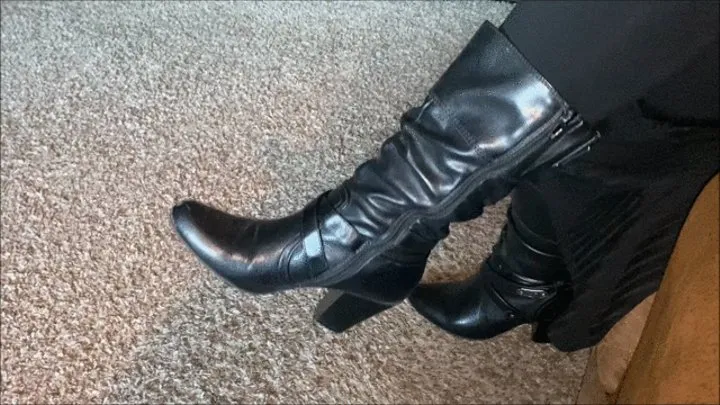 Deb's Office Outfit of the Day Featuring Cum Filled Black High Heeled White Mountain Boots Which She Teases Hubby's Cock With (11-19-2020)