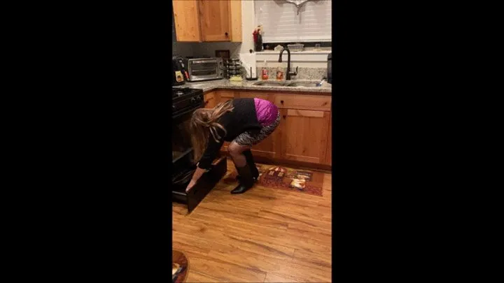 Thanksgiving Eve Finds Deb Fixing Dinner in Her Sexy LuLaRoe Skirt, Fishnet Stockings and Black IMPO Spiked Kitten Heel Boots (11-26-2020)