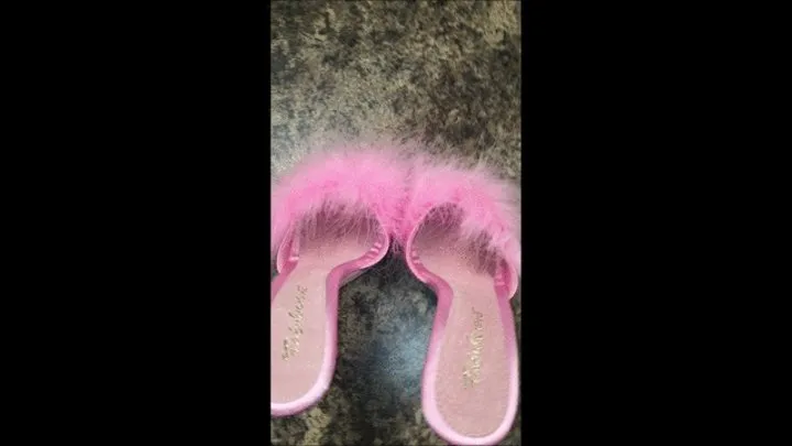 Debbies Fucks Her Hubby Wearing Lingerie and Furry Pink Stiletto Heeled Fabulicious Slippers