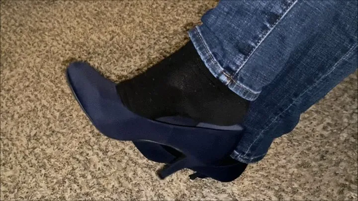 Home From Work, Deb Dangles Her Blue Fabric East 5th Spiked Heel Pumps Before Changing into Black Stockings To Fuck Her Hubby (2-11-2021)