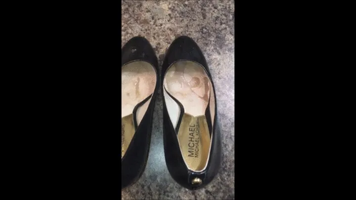 Debbie & hubby exchange oral sex leading to an explosive orgasm as she wears black lingerie and Michael Kors stiletto spiked heel pumps