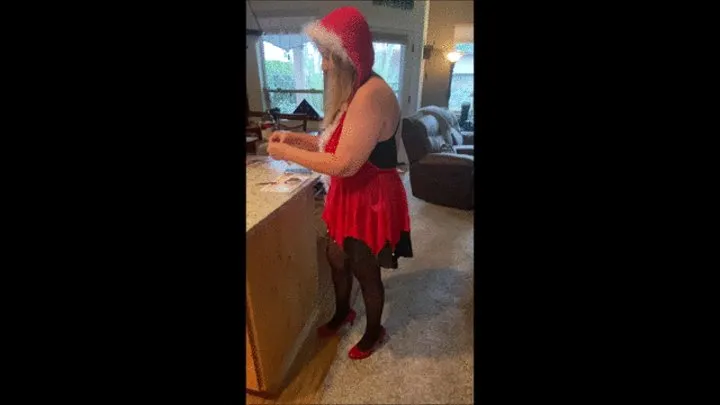 Sexy Santa's Helper Deb in Her Christmas Lingerie, Black Stockings and Red Comfort Plus Spiked Heel Pumps (12-25-2020)