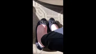 Deb Dangling Her Cum Filled Black Anne Klein Ballet Flats From Her Bare Feet in the Room at the Venetian before Hiking The Las Vegas Strip in them (1-1-2021)