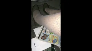 Deb Teasing in the Car & At Home Wearing Glitter Fishnet Pantyhose & Gray Office Pumps