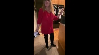 Deb Enjoying Her drink While Relaxing & Giving Hubby a Cock Job in Her Black Journee Spritz Over the Knee Boots After Work (12-18-2020)