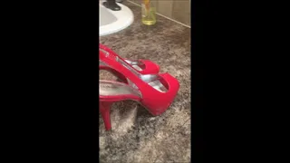 Friday Night Fucking as Deb Dolls Up in Red Lingerie and Red Style & Co Stiletto Spiked Heel Open Toe Sling Back Pumps