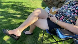 Deb Dangles Her Black Anne Klein Ballet Flats From Her Bare Feet at Eola Hill Legacy Vineyards (9-26-2021) C4S