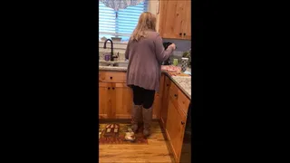 Deb Leaves For Work Wearing Taupe Journee Spritz Over the Knee Boots with Black Pants & Candid Views of Her Coming Home at the End of the Day (11-15-2021) C4S