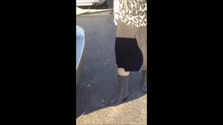 Black Skirt, Bare Legs & Gray Boots at the Movie Theater