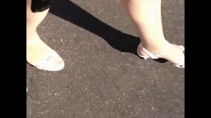 Deb Goes Shopping at Lowes Wearing Black Miniskirt, Stockings & White Sandals With Lots of Stocking Exposure