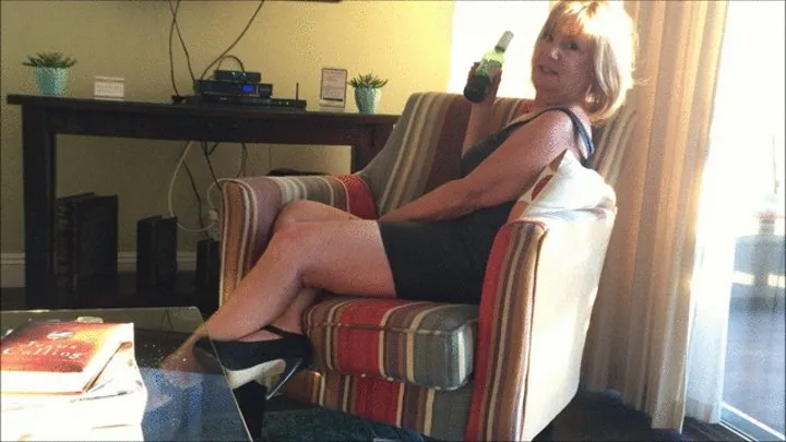 Debbie Enjoying Her While Showing Lots of Leg Wearing Her Black Leather Dress and Penny Loves Kenny Stiletto Spiked Ankle Strap Pumps in Hawaii C4S