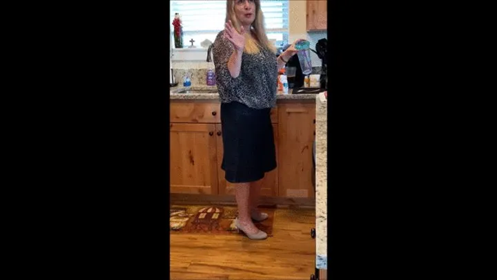 Deb Leaving & Candid View of Her Coming Home From Work Wearing Her Denim Skirt with Gray Fabric Comfort Plus Pumps for the First Time 2 (9-8-2021) C4S