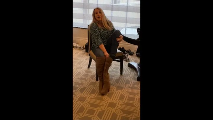 Deb Boots Up to Sightsee Las Vegas Wearing Her Taupe Journee Spritz Over the Knee Boots with Tucked Jeans (12-31-2020) C4S