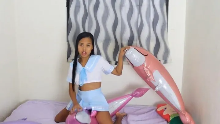 Sexy Schoolgirl Camylle Plays With And Pops Your Mylar Dolphin Balloons