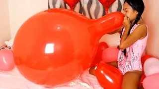 Sexy Camylle Blows To Pop Your HUGE 24 Inch Tuftex Valentine Balloon