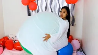 Sexy Camylle Does Balloon Stuffing Giant Belly While Riding A Yoga Ball