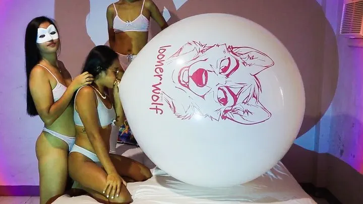 Your SEXY Stepsisters Blow To POP Your HUGE 50 Inch Looner Wolf Balloon