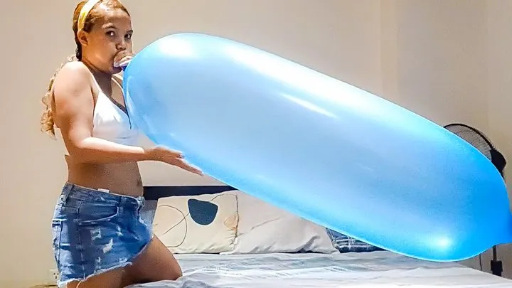 Sexy Juju Sensually Blows Up Your HUGE Blue Zeppelin Balloon Non-Pop