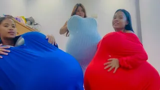 3 Sexy Girls Stuff Their Jumpers And Dresses With Balloon Boobs And Tummy