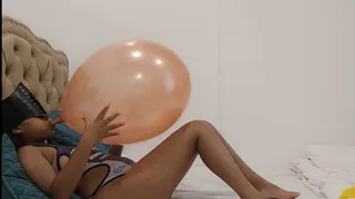 Sexy Juju Senually Blows Up BIG Red Balloon Blindfolded BANG